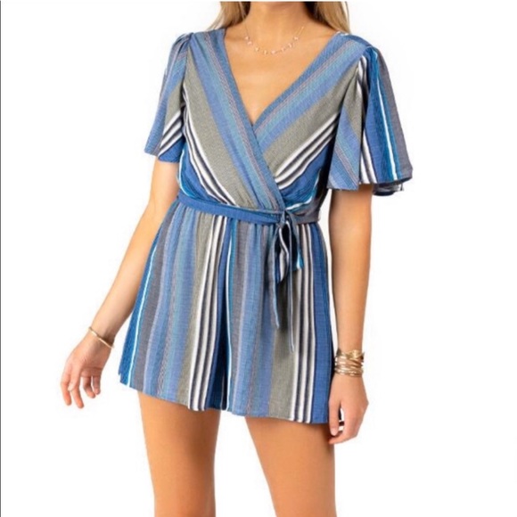 Trixxi Dresses & Skirts - Francesca’s Trixxi Short Sleeve Stripped Romper